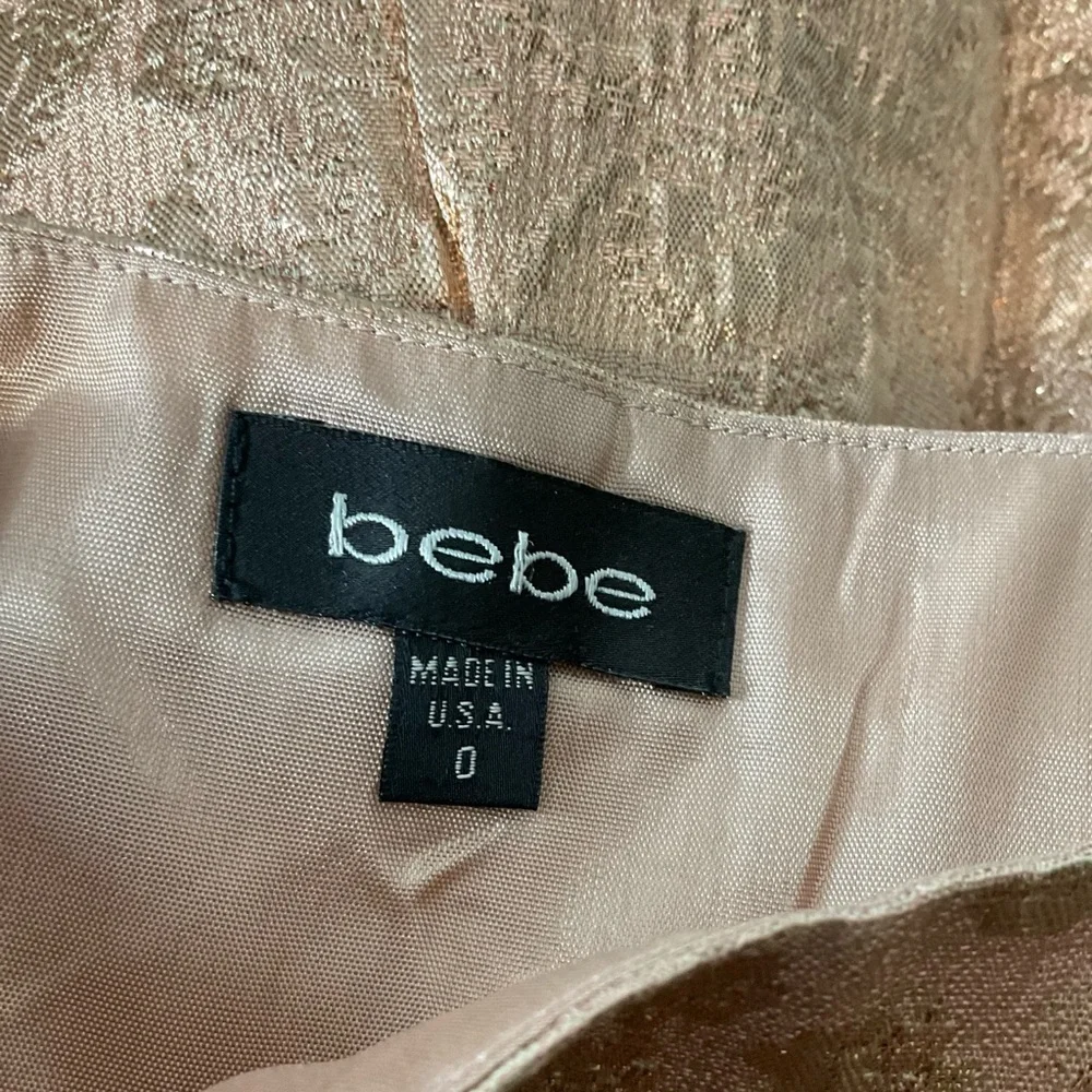 Bebe Jacquard Lamé Metallic Rose Gold Pleated Brocade Maxi Skirt Small